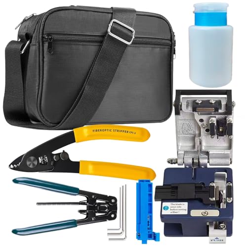 YAUGIN Fiber optic termination tool kit with fiber optic Cold Welding cleaver and 3-port Fiber optic stripper FTTH Fiber optic cable stripping pliers tool bag