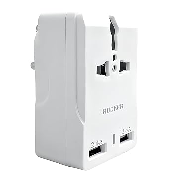 ELEGANT CASA 6 AMP Socket Universal Travel Adapter, Travel Adapter and Wall Charger with USB Port with Power Output USB 2.4A,100-250 Voltage Travel Charger (White)