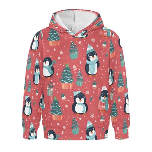 Kids Hoodies Sweaters Christmas Xmas Penguin Hooded Sweatshirts with Big Pockets for Boys Girls B0400427
