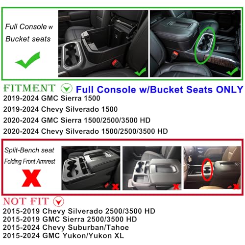 Image of JKCOVER Center Console Organizer Tray Compatible with (2019-2024 2025) Chevy Silverado 1500 /GMC Sierra 1500 and 2020-2025 Silverado /Sierra 2500 /3500 HD - Full Console w /Bucket Seats ONLY,Black trim