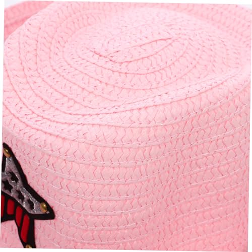 Sosoport Children's Straw Cowboy Hat for Kids UV Protection Wide Brim Sun Hat for Beach Summer Parties Pink3