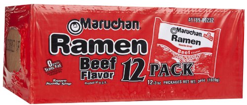 Maruchan Ramen Noodle Soup Beef Flavor, 3 oz, 12 ct