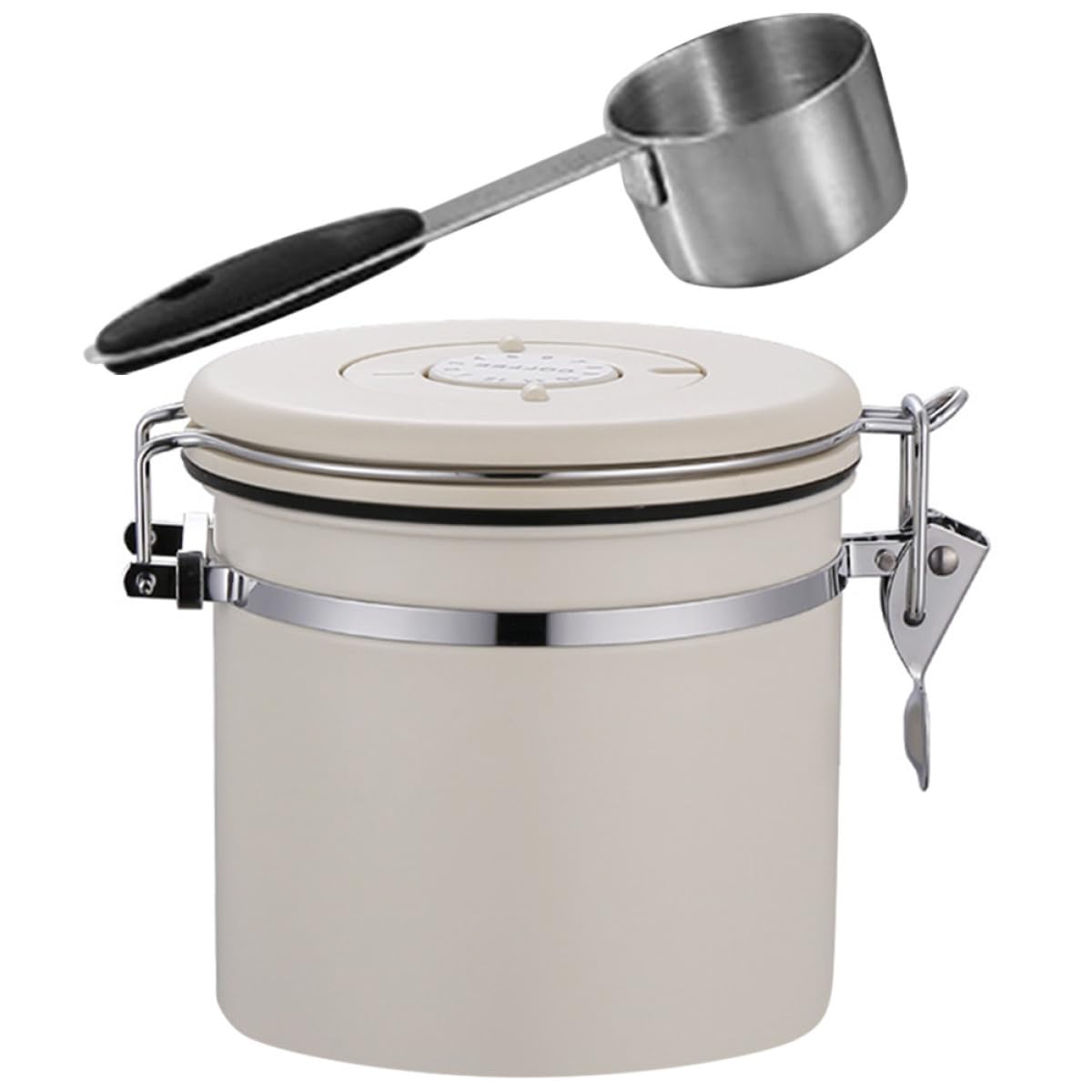 Recipiente Sellado de Acero Inoxidable 1.2l con Cuchara para Almacenamiento de Café y Té, Frasco Hermético Beige con Buena Hermeticidad para Uso en Oficina