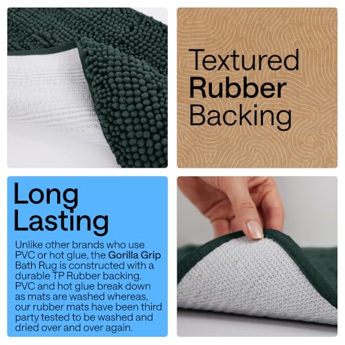 Image of GORILLA GRIP Bath Rug Mat 36x24, Thick Soft Absorbent Chenille, Quick Dry Microfiber Mats, Rubber Backing Washable Shower Floor Rugs, Bathmat Runner, US Designed Bathroom Home Decor Accessories Hunter