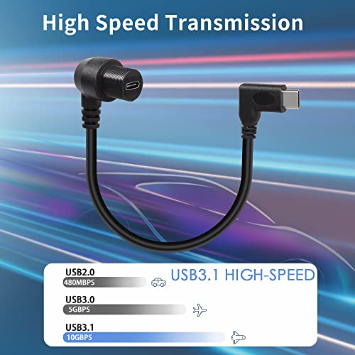 QIANRENON 90 Degree Angle USB C 3.1 Panel Flush Waterproof Cable 10Gbps Type C 3.1 Male to Right Angle Female Extension Cable - Image 2