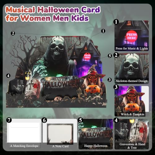 Tcamp Halloween Cards for Kids, Pop Up Happy Halloween Cards with Envelope - image 4