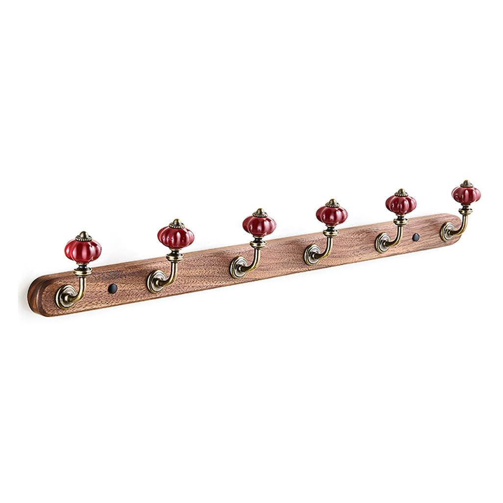 ZHOUXIAO Solid Wood Coat Rack Wall Mount,Walnut Wood Coat Hooks Hanger Wall Mounted 6hook