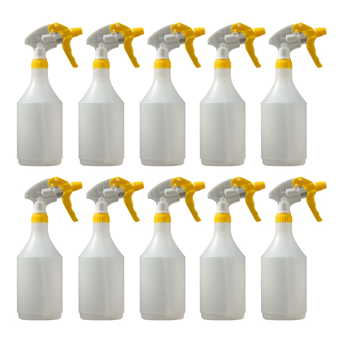 Avern Large 750ml Spray Bottles Plastic (10 Pack) Yellow For Cleaning Solutions Gardening & Home Use, Plant, Water, Durable Trigger Sprayer, Refillable Mist Spray Bottle Heavy Duty Large 750ML