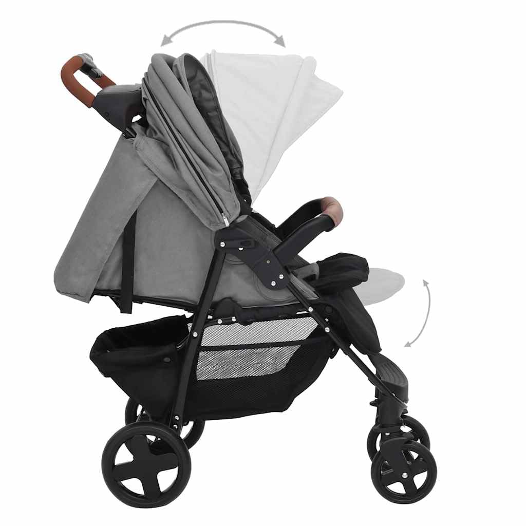 vidaXL Carrito de Bebés 2 en 1 Cochecito Sillita Silla de Paseo Corredor Infantil Canasta Niños Ajustable Dosel Plegable de Acero Gris Claro