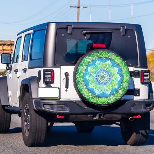Image of Dujiea Green Circle Pattern Spare Tire Cover, Universal Wheel Tire Cover Waterproof Dust-Proof Tire Protectors for Trailer Rv SUV Truck Camper and Many Vehicle 14 15 16 17 Inch