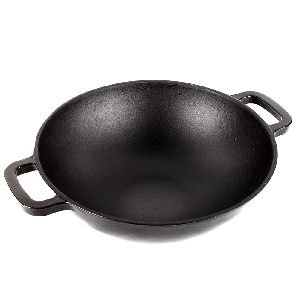 MGF Ferro - Wok Czarny 30 cm, Żeliwo, Optymalne Zatrzymywanie i Rozprowadzanie Ciepła, Do Wszystkich Rodzajów Kuchenek, Indukcja, Wolny od PFOA i PTFE