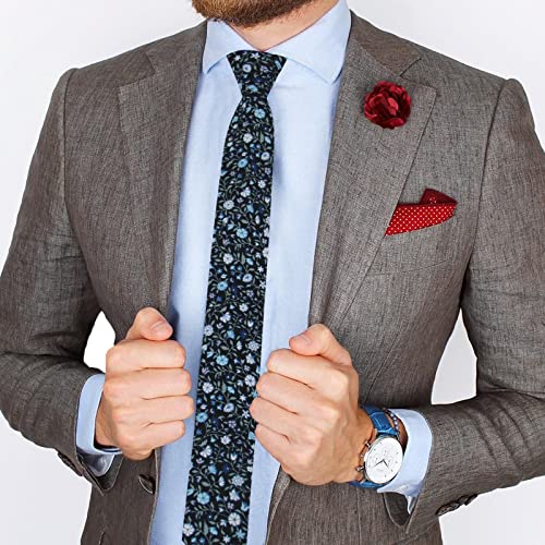 Image of Mantieqingway Men's Skinny Tie, Cotton Floral Ties for Men Wedding Necktie for Groom, Groomsmen, Missions, Dances
