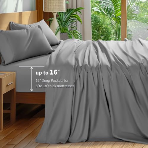 Shilucheng 100% Egyptian Cotton Sheets Set (Grey, Full) - image 7