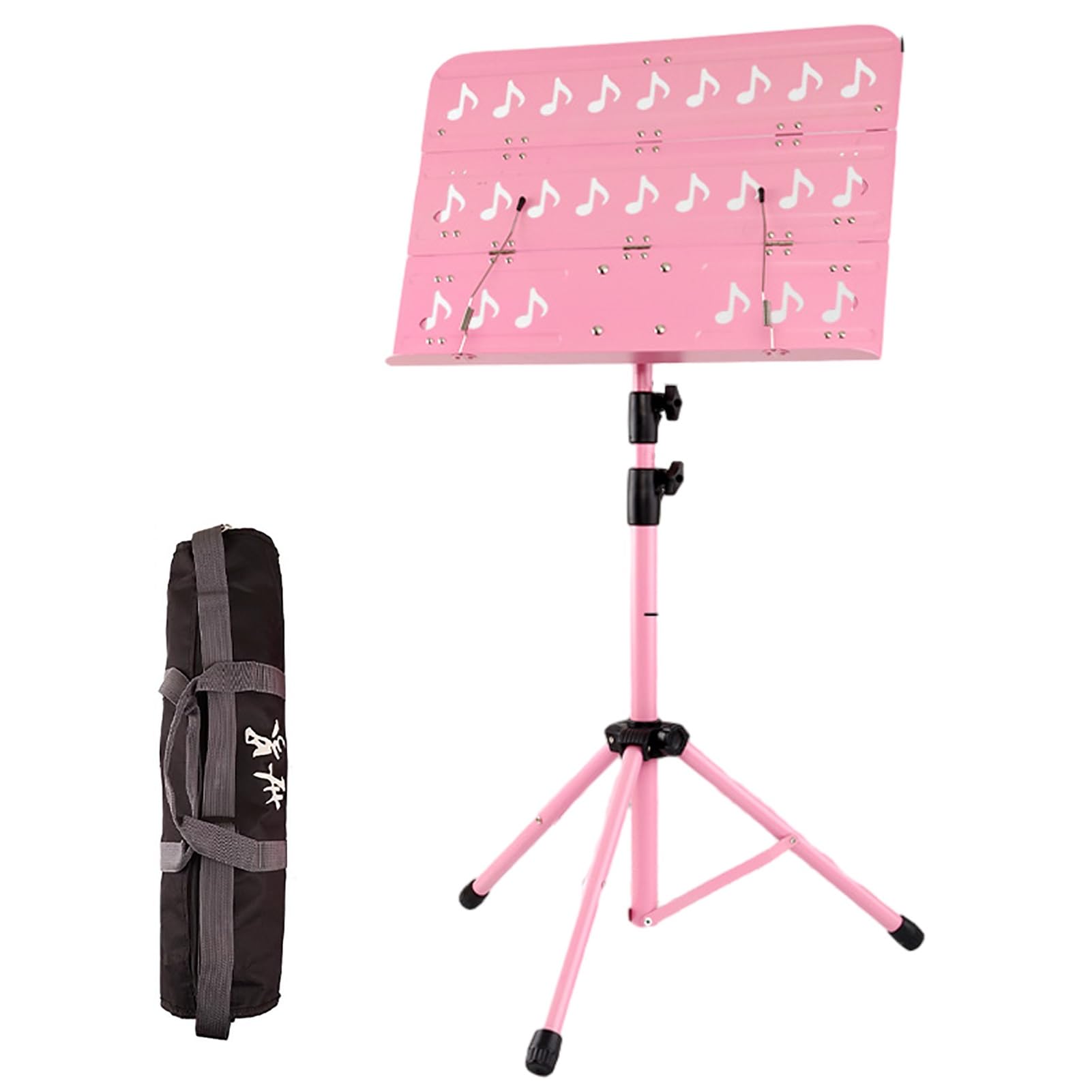 Leggio per Spartiti con Borsa per Il Trasporto, Supporto Pieghevole in Metallo per Cartelle di Canzoni con Design di Note Musicali, Supporti Compatti per Spartiti per Band,Pink