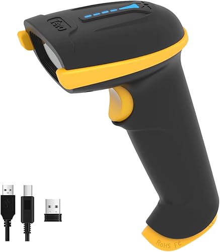 Tera Escáner de código de barras inalámbrico versátil 2 en 1 (2.4 GHz inalámbrico+USB 2.0 con cableado) con indicador de nivel de batería, distancia