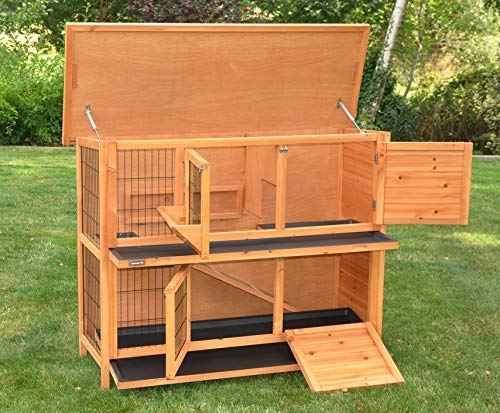 nanook Kaninchenstall Hasenstall - draußen wetterfest - mit Softclose Dach - 122 x 50 x 101 - Farbe: Natur