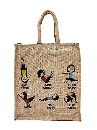 Wowwow Inner Vinyl Lining Jute Bags For Shopping Exclusive Yoga Print Design Limited Period Offer Amazon In Bags Wallets And Luggage