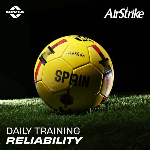 Image of Nivia Airstrike Football (Spain) Training Ball, 32 Panels, Butyl Bladder, Made for Beginners, to Play On Both Natural and Artificial Grass (Yellow, Size-3)