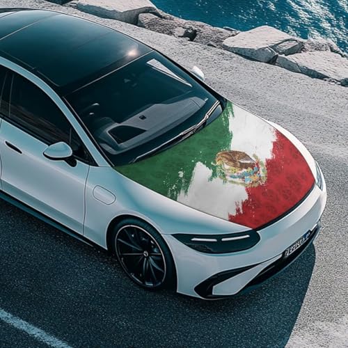 Image of Mexican Flag Car Hood Cover 59x39 inches Stretch Polyester Car Hood Flag Waterproof Automotive Exterior Accessories for Most Sedans SUV Trucks Pickup