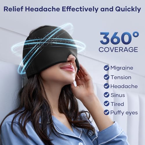 Migraine Relief Cap, Headache Relief Cap Mask Products, Cooling Odorless Gel Ice Head Wrap for Tension, Stress,Hangover & Puffy Eyes - Image 3