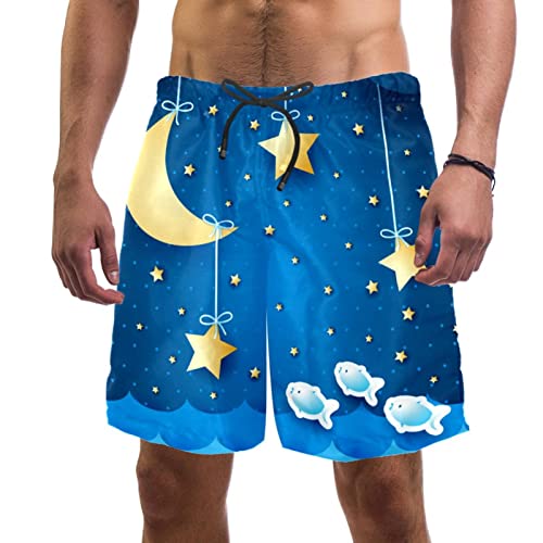 Maillots de bain hommes JDEZ bleu avec motif lune short de plage léger