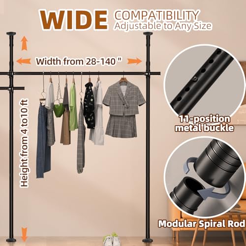 Image of Room Divider Curtain Rod for Wide Space Room Separation,4-10ft(H) 28-209inch(W) Wall Divider for Room Separation, Heavy Duty Room Partition Separator, Adjustable Folding Privacy Screens,Black