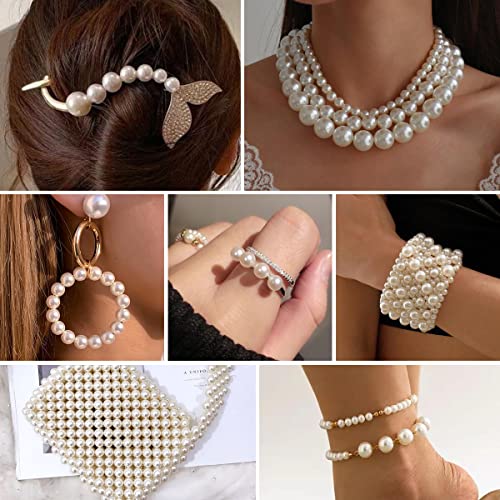 Glass Pearl Beads 1890 Pcs White Beads for Crafting 4/6/8/10mm Spacer Beads with Holes Round Plastic Beads for Jewellery Making DIY Bracelet Necklace Earring Knitting Decorations (White) - Image 4