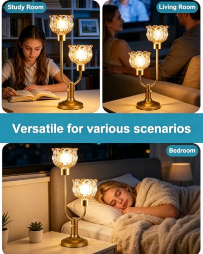 Image of Lightdot Mid Century Modern Table Lamp Dimmable Vintage Gold Glass Lamp | Nightstand Lamp Amber Glass Desk Lamp Bulbs Included Warmwhite Ambient Bedside Lamps for Bedroom Living Room Home Decor Gift