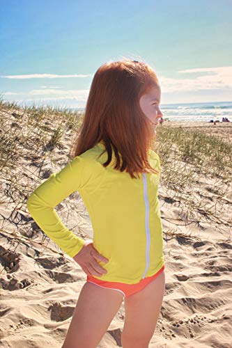 Image of Girls Long Sleeve Swim Shirt UPF 50+ Rash Guard One Piece Zipper Swim Shirt