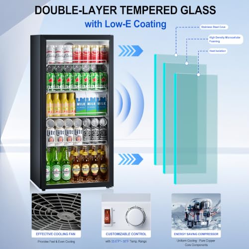Image of 7.8 Cu.ft Commercial Display Refrigerator with Glass Door,Beverage Refrigerators with LED Light and Shelves