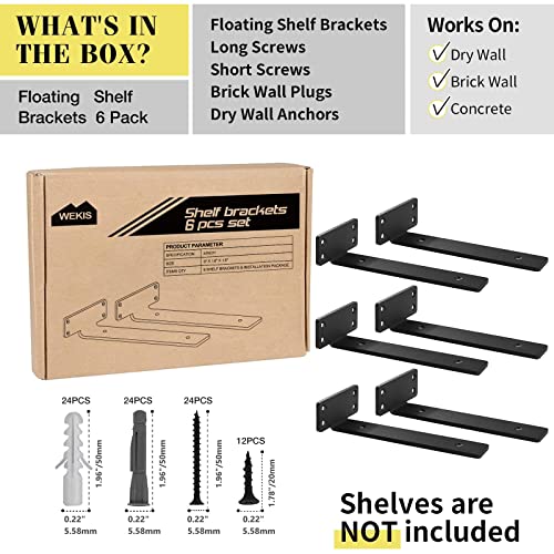 WEKIS 6 Inch Floating Shelf Brackets Heavy Duty Shelves L Brackets, 1/5