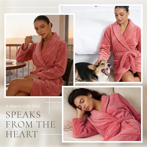 Image of HEARTNICE Womens Fleece Robes, Soft Plush Long Bathrobe, Thick Kimono Robes for Womens, Warm House Coat