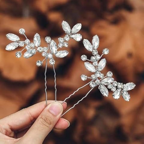 Casdre Crystal Bride Wedding Hair Pins Rhinestone Bridal Hair Pieces Wedding Hair Accessories for Women and Girls (Pack of 2) (A Silver) Cover