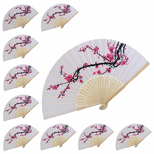 WEN FEIYU 100 pcs Delicate Cherry Blossom Design Silk Folding Hand Fan Wedding Favors Gifts