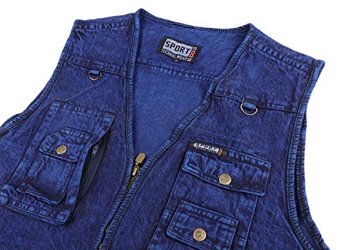 KTWOLEN Homme Classique Décontractée Extérieur Veste Denim Gilet de Travail Multi Poches en Jean Veste sans Manche Veste de Blouson - Image 5