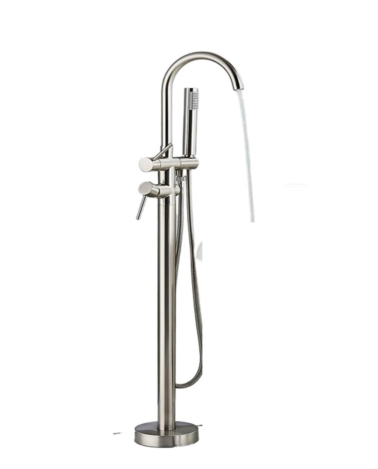ZYCHSJXA Matte Black Brass Freestanding Bathtub Faucet Floor Mounted Shower Mixer Tap Hot & Cold Water Crane Swivel Spout Durable Leak Proof Design (Brushed Nickel Finish)