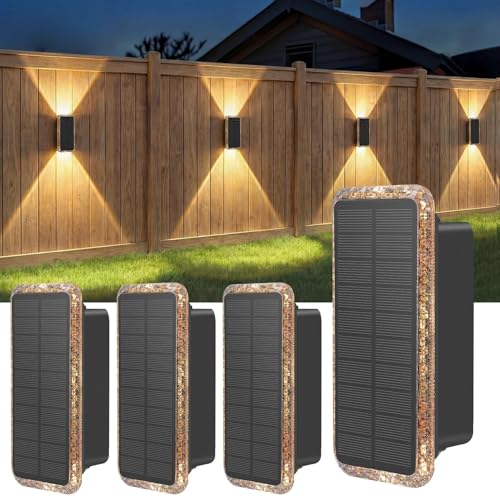 vighep Solar Wandleuchte Außen 4er-Set Up & Down Leuchte Solar mit 5 Farbtemperaturen 3000K6000K IP65 Wasserdicht Solarlampen für Außen Wand und Gartenzaun für Hauswand Terrasse Balkon Eingang