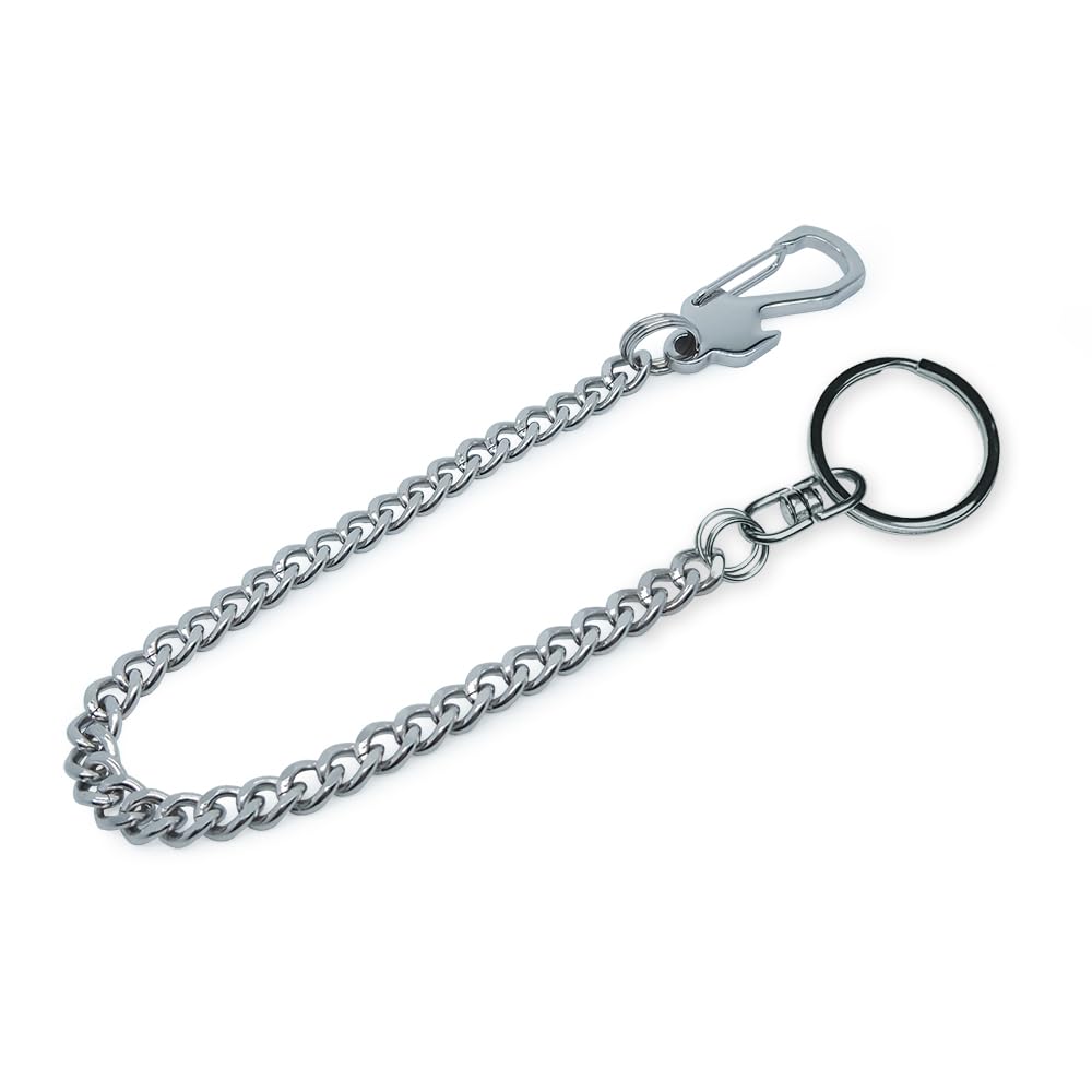 LABEN Wallet Chain Stainless Steel Heavy Duty Key Chain with Chain for Biker Trucker Motorcycle Pants Jean, Silver, Large