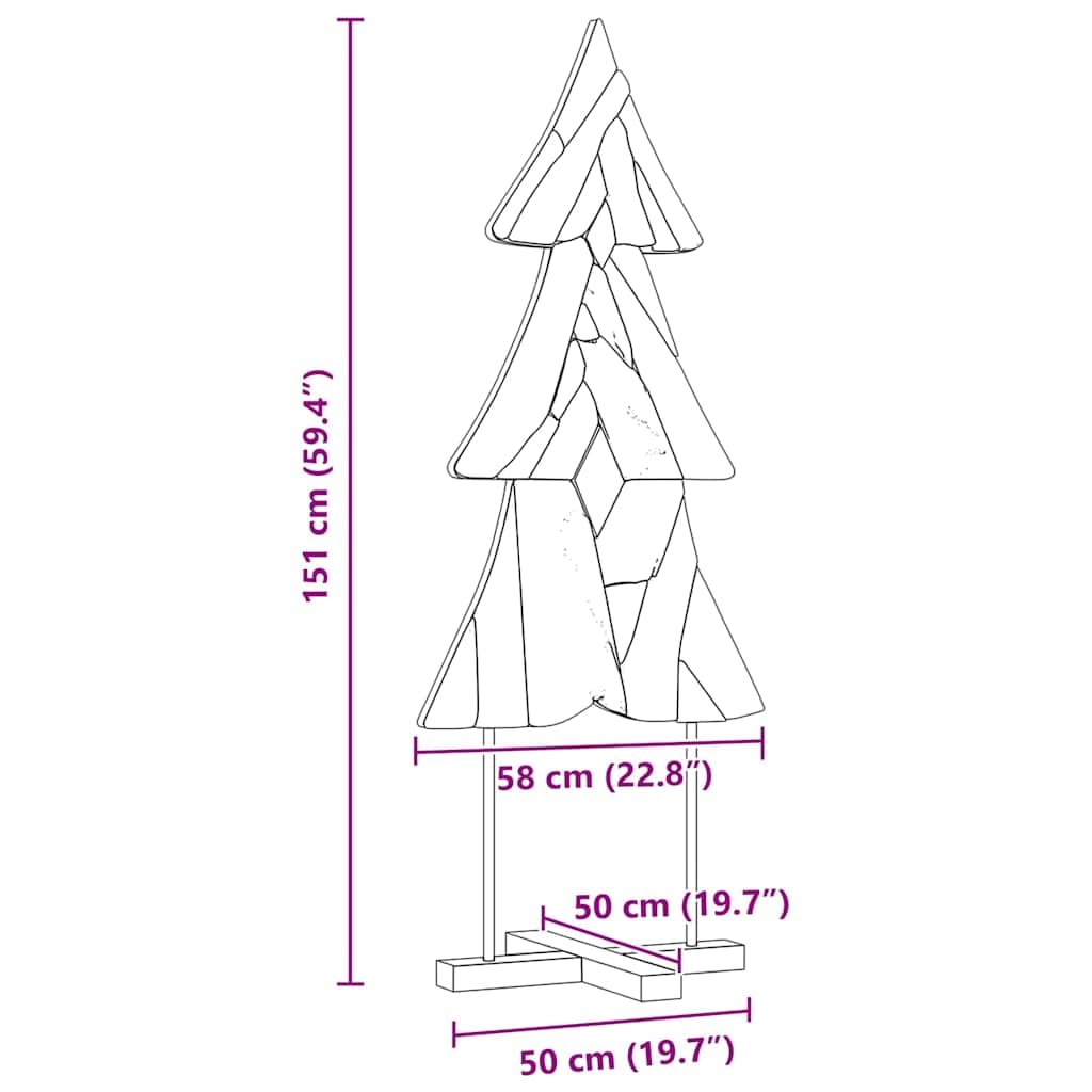 vidaXL Albero di Natale Marrone 151 cm Legno massello di Teak, Decorazione di Natale, Ornamentale in Teak Rustico, Elegante Centro Tavola per Feste, Albero in Salotto