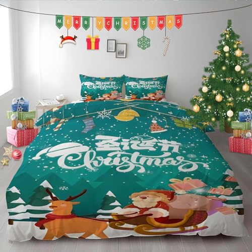 布団カバー キング サンタクロース|マイクロファイバー 掛け布団カバー 230x210 +枕カバー 2枚 3点セット|吸汗速乾・防静電気・洗濯耐久|肌ざわり最高 ホリデーテーマ なプリントデザイン PH1536