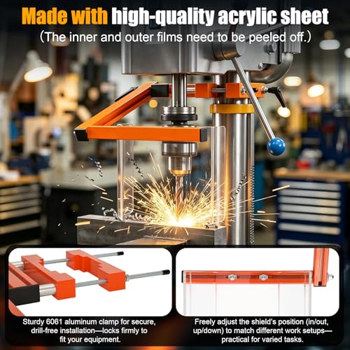 Large Drill Press Guard for 4.0"–6.5" Round Columns, Heavy Duty Industrial Safety Shield for Floor Model Drill Presses, Adjustable Transparent Machine Protection Guard by Lonsge - Used condition - Image 5