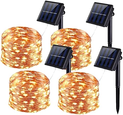 Solar Fairy Lights Outdoor, 4 Pack 100 LED 12M/33Ft Copper Wire Solar String Lights Garden Waterproof with 8 Modes for Garden Patio Yard Trees Christmas Wedding Party Decor (Warm white)
