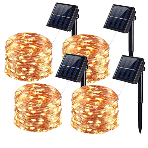 Solar Fairy Lights Outdoor, 4 Pack 100 LED 12M/33Ft Copper Wire Solar String Lights Garden Waterproof with 8 Modes for Garden Patio Yard Trees Christmas Wedding Party Decor (Warm white)
