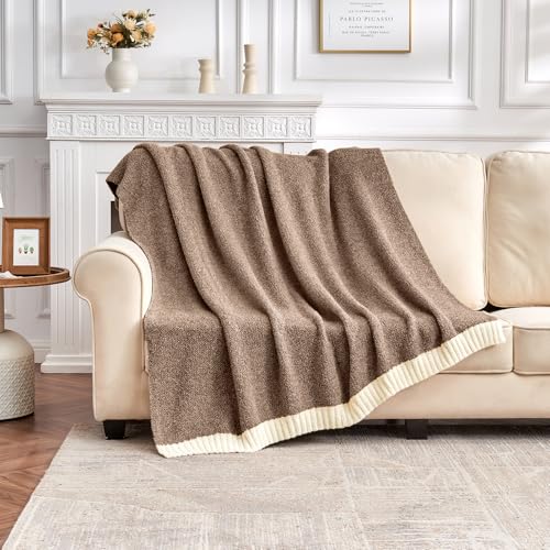 Image of CozeCube Reversible Knitted Throw Blanket, Brown White Melange 60 inchx80 inch