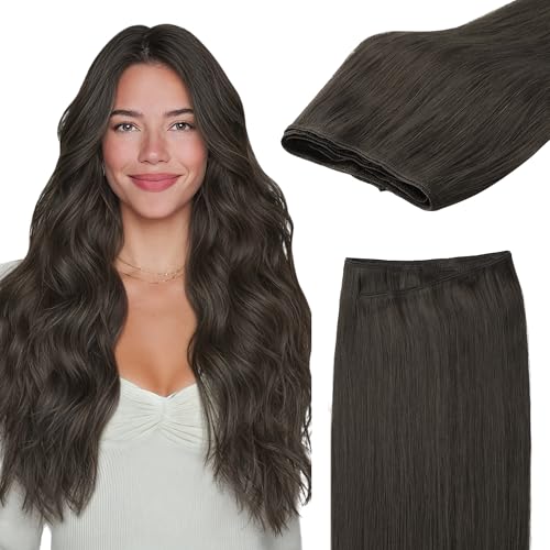Image of GOO GOO Sew in Hair Extensions Real Human Hair, Weft Hair Extensions Human Hair, 1C Mocha Brown 14Inch 80g, Weft Bundles Straight Silky Remy Hair