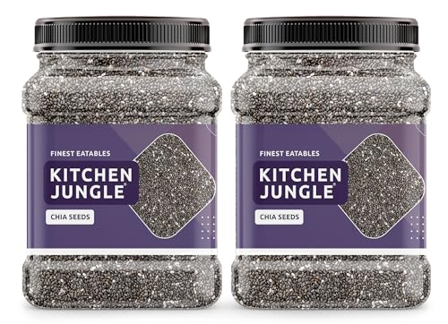 Image of Kitchen Jungle Raw Chia Seeds 600g Jar Pack of 2 | chia Seeds For Eating | Diet Snacks for weight loss | Omega-3 Seed Non-GMO and Fibre Rich