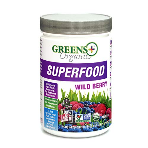 Greens+ Organic Superfood Wild Berry | Non GMO | Gluten Free | USDA Organic | Vegan Greens Powder | 8.46oz