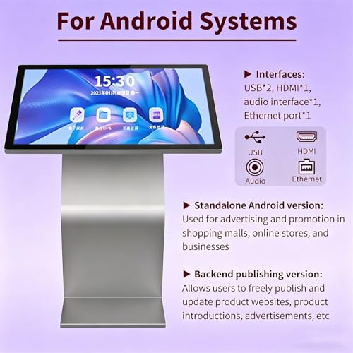 Image of Self Service Kiosk, 21.5 inch /32 inch Interactive Kiosk 1080P HD IPS Touch Screen Display, Weatherproof Floor Standing Digital Signage for Outdoor /Indoor Silver-21.5inch4G128G