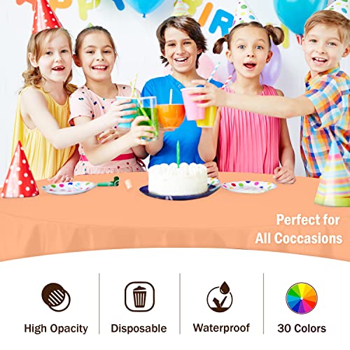 Image of Party Solids Peach Round Plastic Tablecloth - 84 Inch, Pack of 24