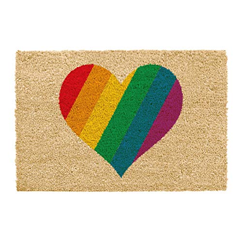 CKB LTD Paillasson fantaisie en forme de cœur arc-en-ciel Tapis de porte avant/arrière fabriqué avec un dos antidérapant en PVC coloré – Fibre de coco...